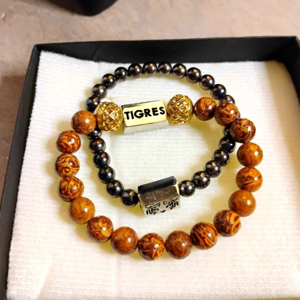 Title: Tigres Bisutería Fina Hematite & Tiger’s Eye Men’s Bracelet  Description: